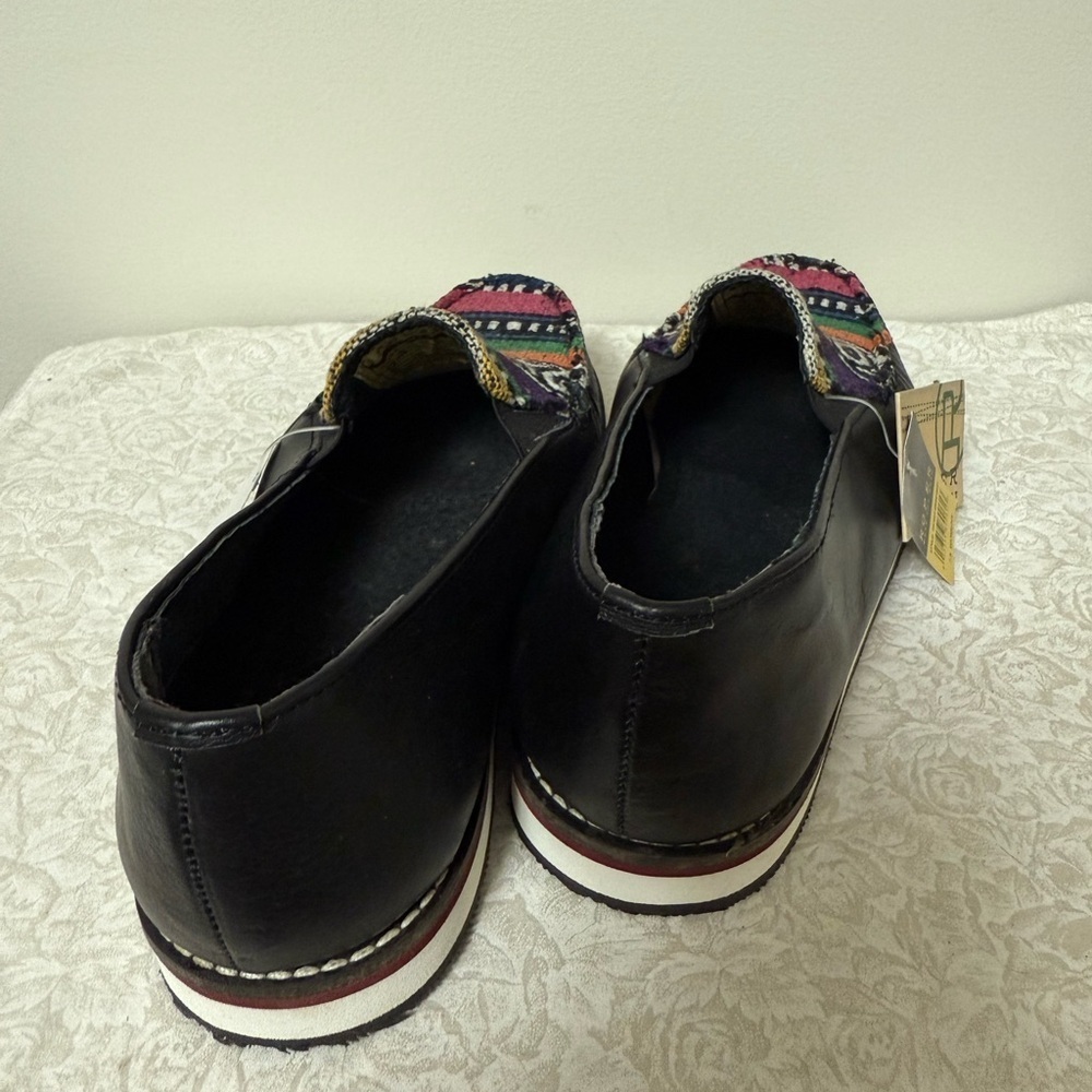 NWT Roper Ladies Jacolin Leather/Serape Shoes Black Country Western Loafers 7.5 - Picture 7 of 14